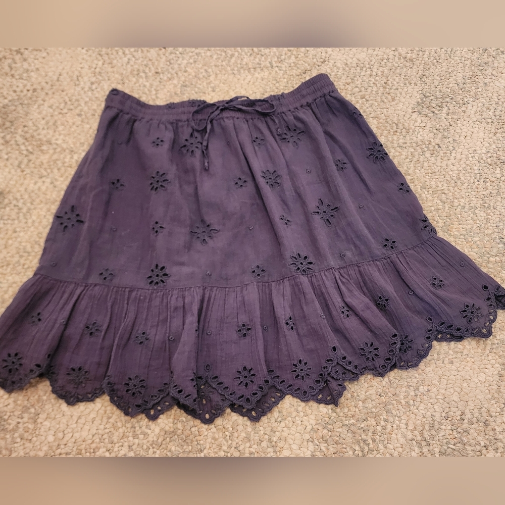 Aerie Navy Blue Eyelet Skirt Medium. Boho Beach Vacation Cottage Corp.